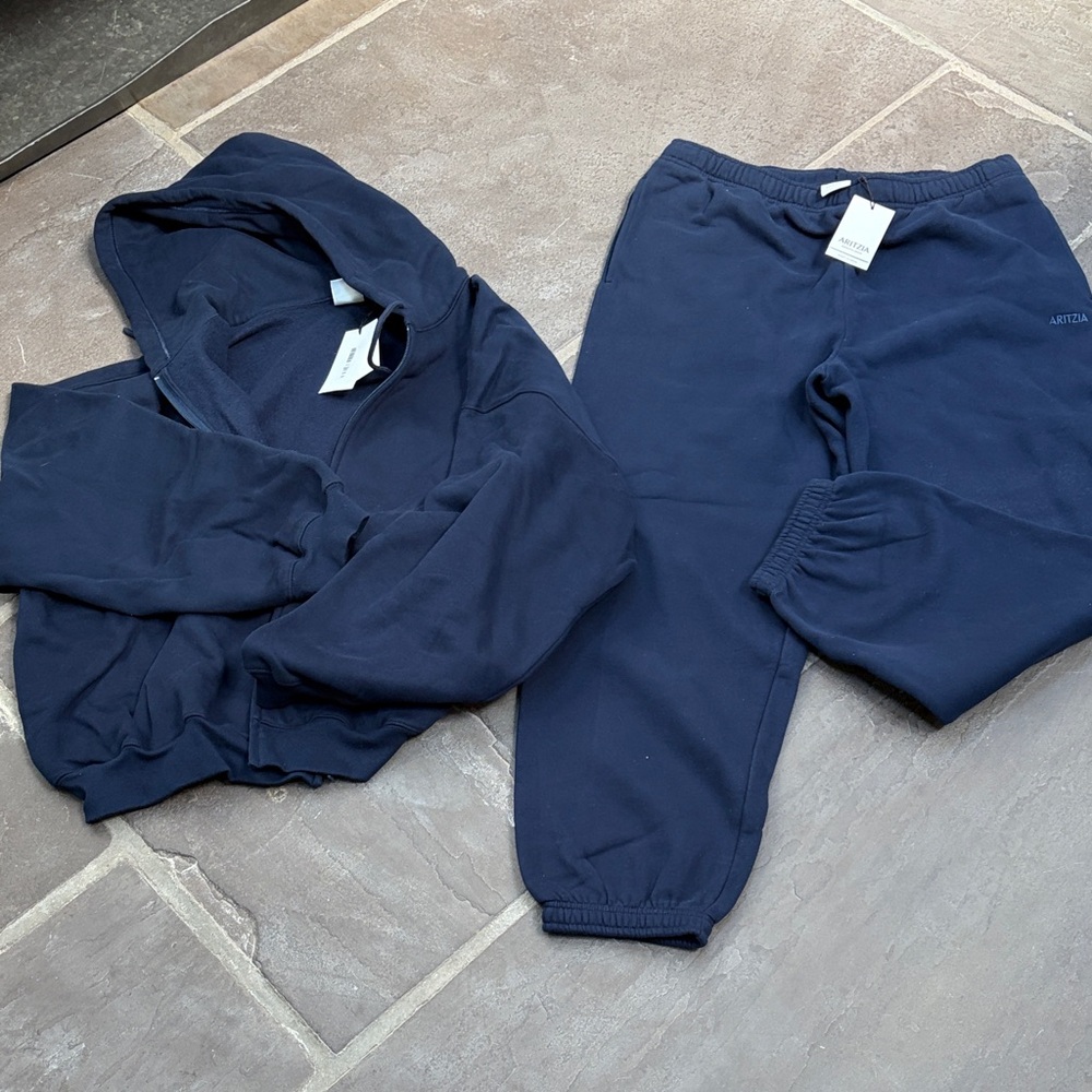 Aritzia Navy Jogger Sweatpants and Hoodie Set